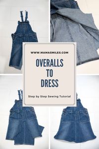 Photographed step by step easy overalls to dress sewing tutorial.