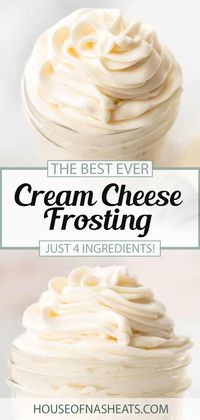 This rich, tangy, spoon-lickable Best Cream Cheese Frosting is the only cream cheese frosting recipe you'll need! Made with just 4 ingredients, it takes only 10 minutes to whip up! This easy frosting recipe is perfect for carrot cakes, red velvet cupcakes, and even chocolate cupcakes too. Make it ahead and freeze it for later! #frosting #creamcheese #best #easy #pipeable #homemade #cupcakes #cake #dessert #cookies