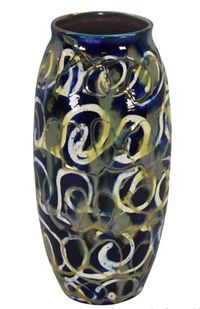 Paul Katrich Studio Pottery Spiral Luster Glazed Blue White and Gold Vase