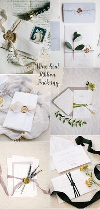 wax seal and fabric ribbon embellished wedding invitation packing