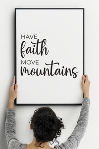 This black and white Christian inspirational wall art print from Matthew 17:20, has a simple, modern, minimalist aesthetic with classic script typography. Printable wall art is great way to decorate any room of your home, whether bedroom, living room or hallway. It can also be given as a thoughtful home decor gift to bring encouragement to a Christian friend or family member, even if their faith is as small as a mustard seed! #faithquote #inspirationalquote #scripturequote #bibleversewallart