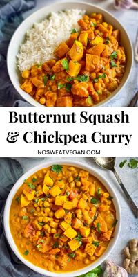 Indulge in the ultimate fall comfort food with this Vegan Butternut Squash Chickpea Curry. Bursting with flavor, this creamy curry features tender butternut squash and protein-packed chickpeas, all simmered in a fragrant blend of spices. Perfect for cozy nights and easy to prepare, this dish is the perfect fall recipe. Pair it with rice or naan for a complete meal that’s both hearty and healthy. #easyvegandinnerrecipes #chickpearecipes #falldinnerrecipes