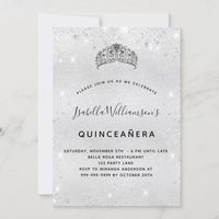 Silver glitter tiara crown Quinceanera Invitation