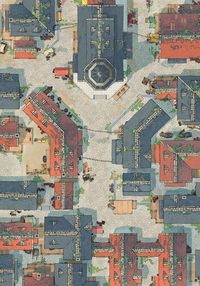 The Medieval City Streets, a battle map designed for Dungeons & Dragons and other fantasy TTRPGs. There are digital VTT files optimized for Foundry VTT, Roll20, and others, plus large-scale files suitable for printing. Tags: tabletop rpg, d&d, dnd 5e, pathfinder, fantasy battle map, city, town, urban, settlement, streets, alleyways, residential, houses, interiors,