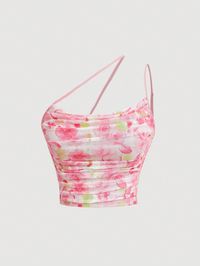 Pink Boho Collar Sleeveless Knitted Fabric Floral,Plants,All Over Print  Embellished Medium Stretch  Women Clothing