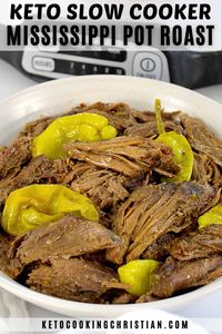 Slow Cooker Keto Mississippi Pot  This fork-tender, slow cooker Mississippi roast only takes a few simple ingredients but will be the best roast you've ever tasted, hands down! #ketocrockpot #ketoslowcooker #ketomississippipotroast #lowcarbcrockpot #lowcarbslowcooker