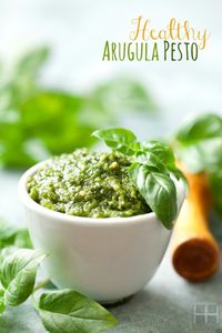 Healthy Arugula Pesto - Hollywood Homestead #paleo #arugula #pesto