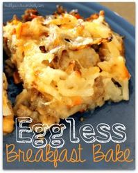 Unfortunately I have an egg allergy so I cannot participate in the wonderfulness of an egg bake so Roger decided to make me an eggless breakfast bake over the weekend. It's so easy and so good that I had to share it with you guys!