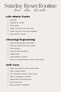 Check out this Sunday reset checklist to help set yourself up for a productive week.