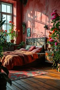 Bohobedroom#pinkbohobedroom#floralbedroom#indoorplantsbohobedroom#