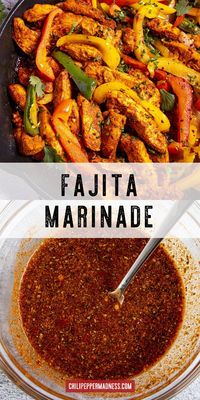 This recipe is my top pick for fajita marinade whether you're cooking steak, shrimp, or chicken. It's simple to whip up and bursting with flavor, thanks to ingredients like olive oil, lime juice, and a blend of tasty seasonings. Time to cook up some delicious fajitas!