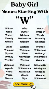 Whimsical baby girl names starting with W. Beautiful names for your little one.  #BabyNames  #WNames