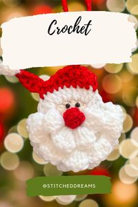 Add some jolly crochet charm to your holiday decorations with this adorable Santa Claus ornament! This festive crochet Santa can adorn your tree, wreaths, or gifts. Perfect for Christmas crafting enthusiasts. Crochet Santa, Holiday Crafts, DIY Ornaments