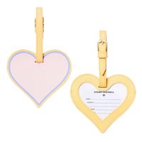 Heart-Shaped Luggage Tag Is Easily Recognizable Designed In Orange, Blue And Light Pink Hues Buckle Closure Holds It Securely On Suitcase Or Duffle Bag Back Includes Spaces To Fill In Contact Info