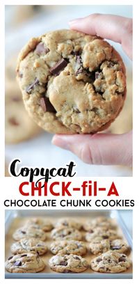 These copycat Chick-fil-a chocolate chunk cookies are the real deal. Jumbo cookies that are thick, loaded with chocolate chunks, milk chocolate chips, and oats.