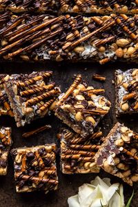 Salted Pretzel Magic Bars. - Half Baked Harvest