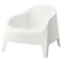 SKARPÖ Armchair, outdoor, white With stackable SKARPÖ it’s easy to enjoy carefree life in the open air. The armchair is maintenance-free and fade-resistant – perfect for long days and evenings outdoors. Can be stacked, which helps you save space. The drain hole in the seat lets water drain out.