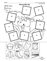 A story sequence worksheet to follow up If You Give a Moose a Muffin by Laura Numeroff.