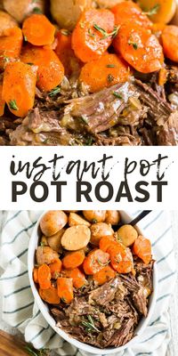 Get tender, fall-apart instant pot pot roast in less than two hours with this step by step guide. This recipe can be made with frozen roast and is complete with vegetables for an easy, healthy dinner. It's even Whole30 approved!