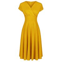 Honey Yellow A Line Vintage Crossover Capped Sleeve Bridesmaid Swing Dress