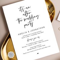 Beautiful Modern Beautiful Casual Minimal, Black Script font, Wedding Elopement Announcement, Invitation card (it's an after the wedding party). This is perfect for your wedding reception and post-wedding celebration party. Add your details in matching font / lettering. #TeeshaDerrick