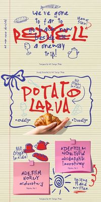 Introducing the Potato Larva Typeface, where handwritten charm meets quirky sophistication. Crafted with the finesse of an ink sketch, each character exudes a whimsical allure that's both playful and distinctive.