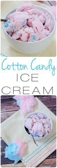 Cotton Candy Ice Cream | Home & Plate | www.homeandplate.com | Cotton candy reminds me of the county fair. Long strands of pink and blue spun sugar are a special treat.