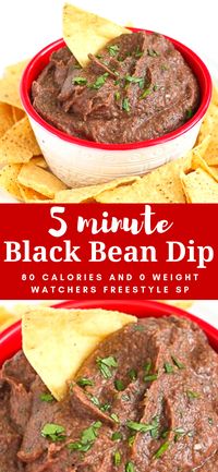 This easy black bean dip takes only 5 minutes to throw together. Bring it to your next get-together or keep it on hand for afternoon snacking. Weight Watchers | Vegan | Healthy | Recipe | Best | Super Bowl | Tailgating #veganrecipes