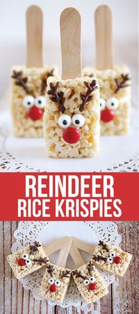 Reindeer Rice Krispies - the cutest treat you will see all Christmas season. Make this recipe and deliver them to family and friends!