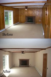 Before and after: Old wall paneling primed and painted. spencerpainting.us #spencerpainting