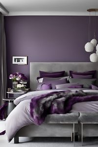 Make your bedroom dreamy with these modern purple and grey decor tips. ✨ #DreamyDecor #BedroomIdeas #ModernInspo