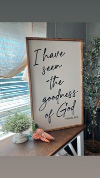 Absolutely obsessed with this verse and the font! This sign is measured 18x30 The dimensions of sign isn't the actual size of the sign. Please add 1.5 inch to top and bottom to have the actual size! Example 10x24 will be 11.5x25.5 Everything you see in the shop is handmade by myself, from cutting all the wood, painting, stained, framing! I use 1/2 wood, interior and exterior paint, and stain. All of my signs are lettered with vinyl. I hand make every one of the vinyl cutouts myself, that also have been designed by myself. I sand each piece of wood however real wood does have knots-grains-holes-and small cracks. I do my absolute best to make sure every sign that is ordered arrives the way it looks in the picture. The sign you receive in the mail will be beautiful however, if you are not sat