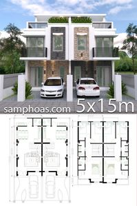 Jul 30, 2019 - Home Design Plan 5x15m Duplex House with 3 Bedrooms front,  This villa is modeling by SAM-ARCHITECT With 2 stories level. It's has 3 bedroo