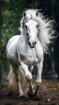 Premium Photo | A beautiful white horse running on the ground