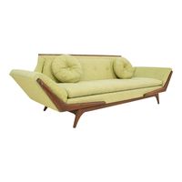 Adrian Pearsall Mid Century Gondola Sofa Sofa measures: 97 wide x 35 deep x 29.5 high  When you purchase a piece we carefully clean and prepare it for shipping. If during re-inspection we discover a door or drawer isn’t functioning properly, find watermarks and visible scratches with color loss (usually on the top surface) or veneer chips, our Master Restorer Wally carefully restores the surfaces using tried and true restoration techniques with the original colors and finishes used by the manufa