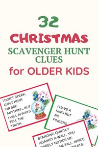 These more challenging Christmas scavenger hunt clues are perfect for finding that special gift on Christmas morning or festive treasures at the Christmas party.