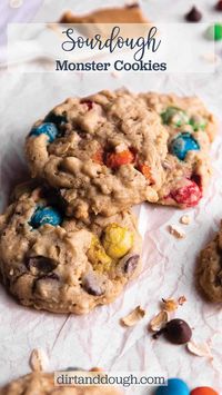 These sourdough monster cookies have a little bit of everything. Oats, peanut butter, chocolate chips, M&M's, and a slight sourdough tang. They are the rockstars of the cookie world and have lots of different textures and flavors to please any cookie lover. 