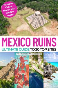 Want to add some history to your travels? Grab my ULTIMATE guide to Mexico ruins including virtual tours, history, visit tips & top guided tours! The best Mayan ruins in Mexico like Tulum, Chichen Itza, Palenque, Coba, Uxmal, Chacchoben and more! Plus central Mexico Aztec ruins like Tenochitlan & Teotihuacan. Mayan ruins Mexico Tulum | Mayan ruins Mexico history | Chichen Itza Mayan ruins | Palenque Mayan ruins | Uxmal Mexico Mayan ruins | Tulum Mexico ruins Riviera Maya | Mexico ruins Mayan