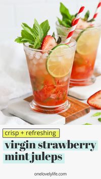 These Virgin Strawberry Mint Juleps are great for a Kentucky Derby party with kids or make the perfect drink for a casual summer barbecue. Mint Julep Mocktails // Strawberry Mint Julep // Disneyland Mint Julep // Disney Mint Julep // Non-alcholic Mint Julep #julep #mintjulep #mocktail #nonalcoholic