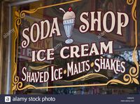 Download this stock image: An old fashioned sign at Big Top candy shop in Austin, Texas that reads, Soda Shop - Ice Cream, Shaved Ice, Malts and Shakes - C95M7E from Alamy's library of millions of high resolution stock photos, illustrations and vectors.