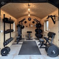 Simple and effective home gym in a shed, built on a concrete base.… AI made Home Gym inspiration and ideas made by Get Gymspired. Follow us for more content and to help you plan your home and commercial gym spaces.  Home Gym Design | Commercial Gym Design | Layout & Planning | Garage Gym Ideas | Best Home Gyms | Interior Design | PT Personal Training Space | Gym Lighting and Flooring | Exercise Equipment | Strength Training | Yoga Room | Pilates | Cardio Workouts | Health and Fitness | Barn, Shed and Shipping Container Gyms