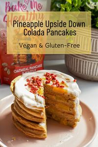 Easy vegan and gluten free pancakes, you only need some few ingredients plus these are topped with coconut butter, perfect sweet breakfast.