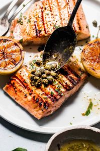 Grilled Salmon with Lemon Butter Sauce