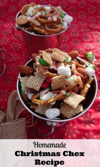 The best Christmas Chex Mix Recipe!  You'll love the Christmas colors and flavors in this homemade Chex snack mix.  Great for parties, movie nights, bake sales, and diy gifts!  #chex #chexmix #snackmixrecipes