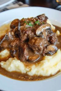 Melt In Your Mouth Beef Tips with Mushroom Gravy