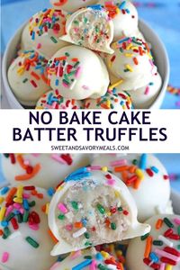 With their creamy, cake-like center and colorful sprinkles, these bite-sized treats are the perfect way to satisfy your sweet tooth without ever turning on the oven. Whether you're celebrating a special occasion or simply treating yourself, these truffles are sure to bring joy to every bite.