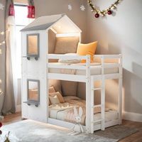 Product Description Take your bedroom to the next level with this twin over twin bunk bed that not only saves space, but creates an exciting atmosphere for you.