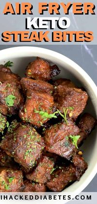 Tender and Juicy Keto Steak Bites with sweet and spicy flavours made in the air fryer in 5 minutes. #keto #lowcarb #recipe