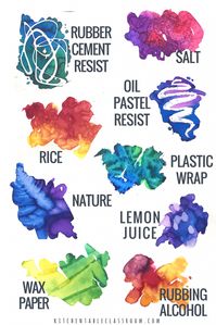 What if I told you I have nine watercolor techniques for your kiddos to try that will bring new life to that tray of dried up watercolor paints?  Adding household items to your watercolor lessons can add new life and sophistication.  Grab some rice, some salt, wax paper, oil pastels, and see what happens!