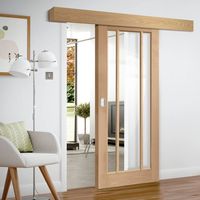 Bespoke Thruslide Surface Worcester Oak 3L Glazed - Sliding Door and Track Kit